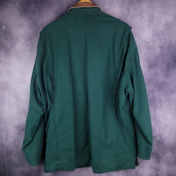 Vintage 90s Banana Republic forest green leather collar field chore barn coat - Picture 2 of 5